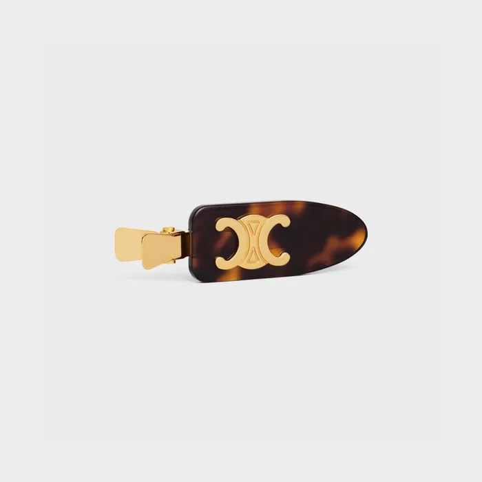 Triomphe Flat Hair Clip In Dark Havana Acetate And Brass With Gold Finish And Steel Dark Havana Gold Women CELINE HAIR ACCESSORIES Triomphe Flat Hair Clip In Dark Havana Acetate And Brass With Gold Finish And Steel Dark Havana Gold Women CELINE HAIR ACCESSORIES