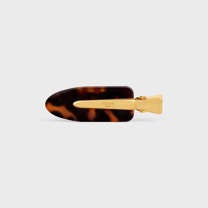 Triomphe Flat Hair Clip In Dark Havana Acetate And Brass With Gold Finish And Steel Dark Havana Gold Women CELINE HAIR ACCESSORIES Triomphe Flat Hair Clip In Dark Havana Acetate And Brass With Gold Finish And Steel Dark Havana Gold Women CELINE HAIR ACCESSORIES