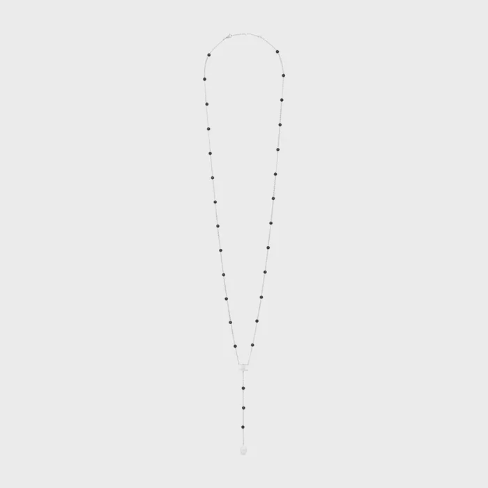 Triomphe Long Necklace In Brass With Rhodium Finish And Onyx Silver Black Men CELINE NECKLACES Triomphe Long Necklace In Brass With Rhodium Finish And Onyx Silver Black Men CELINE NECKLACES