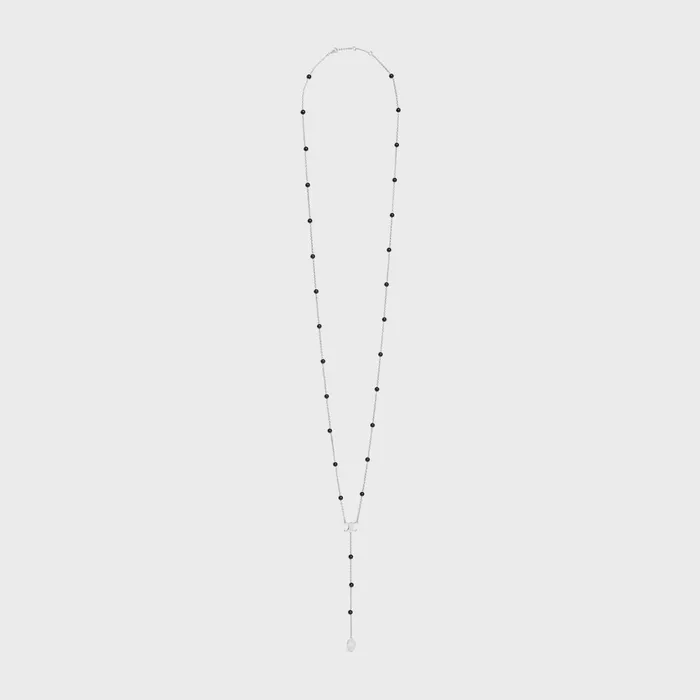 Triomphe Long Necklace In Brass With Rhodium Finish And Onyx Silver Black Men CELINE NECKLACES Triomphe Long Necklace In Brass With Rhodium Finish And Onyx Silver Black Men CELINE NECKLACES