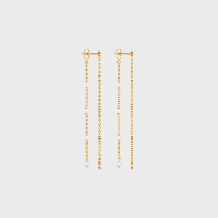 Triomphe Long Pearl Earrings In Brass With Gold Finish And Resin Pearls Gold Ivory Women CELINE TRIOMPHE Triomphe Long Pearl Earrings In Brass With Gold Finish And Resin Pearls Gold Ivory Women CELINE TRIOMPHE