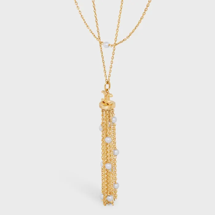 Triomphe Pearl Sautoir In Brass With Gold Finish And Resin Pearls Gold Ivory Women CELINE TRIOMPHE Triomphe Pearl Sautoir In Brass With Gold Finish And Resin Pearls Gold Ivory Women CELINE TRIOMPHE