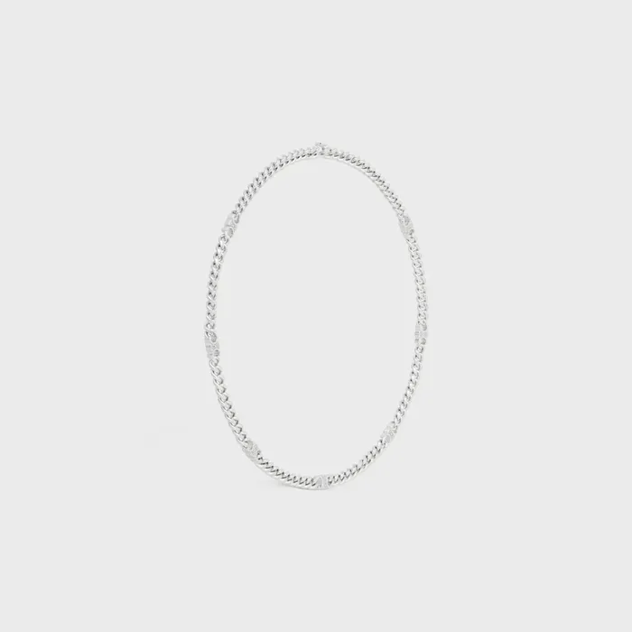 Triomphe Small Gourmette Necklace In Brass With Rhodium Finish Silver Men CELINE NECKLACES Triomphe Small Gourmette Necklace In Brass With Rhodium Finish Silver Men CELINE NECKLACES