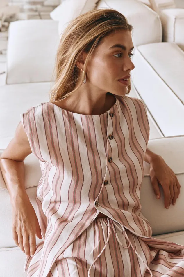 Vests Women VRG GRL Aria Vest Pink Stripe Vests Women VRG GRL Aria Vest Pink Stripe