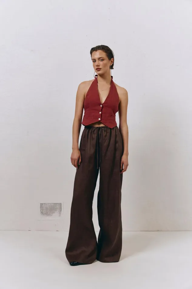 Vests Women VRG GRL Los Cabos Linen Vest Wine Vests Women VRG GRL Los Cabos Linen Vest Wine