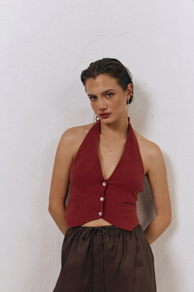 Vests Women VRG GRL Los Cabos Linen Vest Wine Vests Women VRG GRL Los Cabos Linen Vest Wine