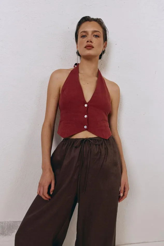 Vests Women VRG GRL Los Cabos Linen Vest Wine Vests Women VRG GRL Los Cabos Linen Vest Wine