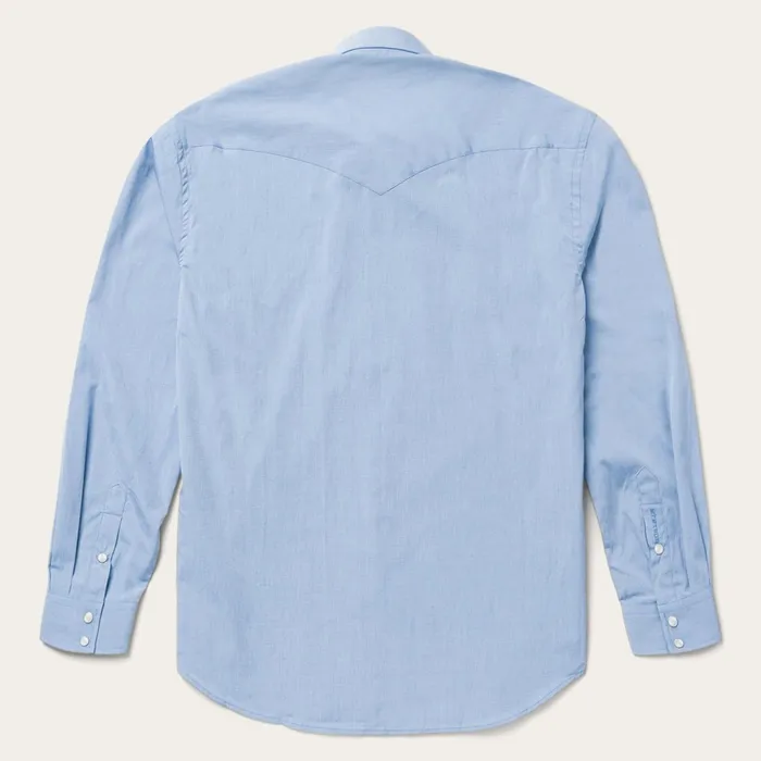Western Shirts Men Stetson Blue End On End Solid Shirt Blue