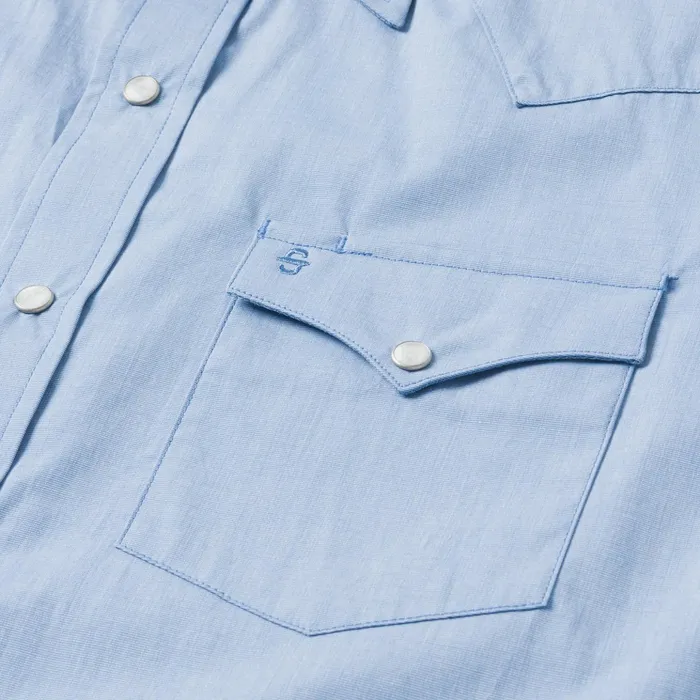 Western Shirts Men Stetson Blue End On End Solid Shirt Blue
