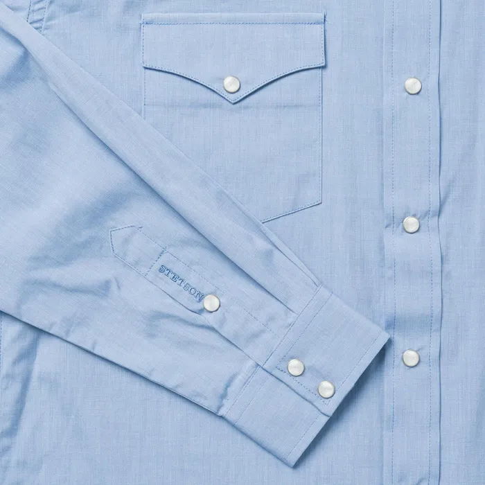 Western Shirts Men Stetson Blue End On End Solid Shirt Blue