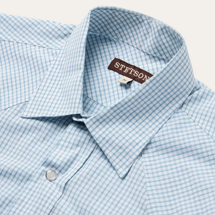 Western Shirts Men Stetson Blue Two Stripe Check Western Shirt Blue
