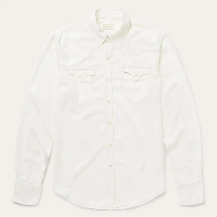 Western Shirts Men Stetson Cream Tencel Twill Shirt White