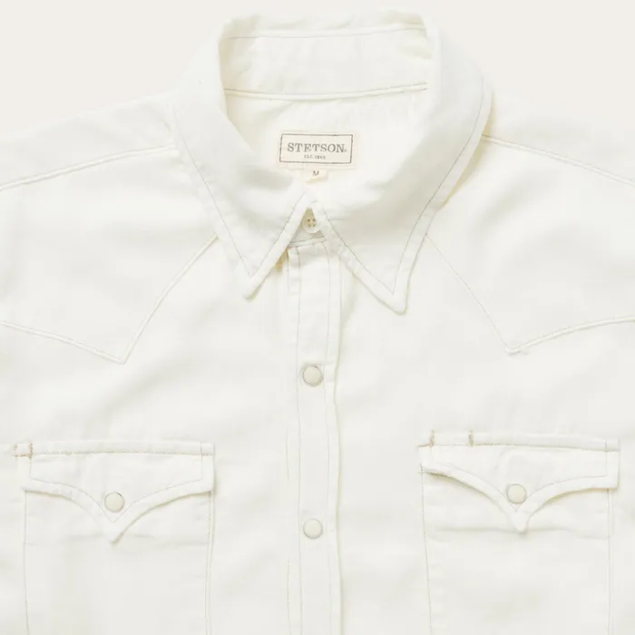 Western Shirts Men Stetson Cream Tencel Twill Shirt White