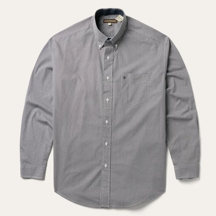 Western Shirts Men Stetson Grey Geo Print Button Front Shirt Grey