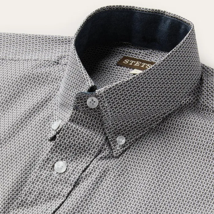 Western Shirts Men Stetson Grey Geo Print Button Front Shirt Grey