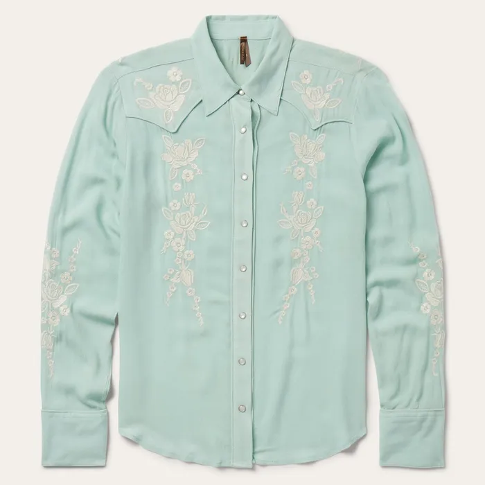 Western Shirts Women Stetson Aqua Rayon Crepe Western Shirt Blue