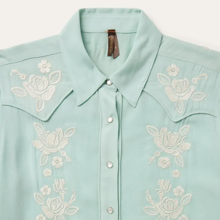 Western Shirts Women Stetson Aqua Rayon Crepe Western Shirt Blue
