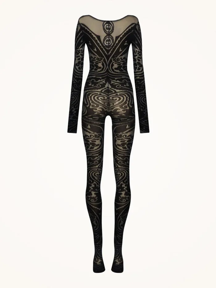Wolford Paisley Tattoo Catsuit Greyblack Women Trousers and Jumpsuits