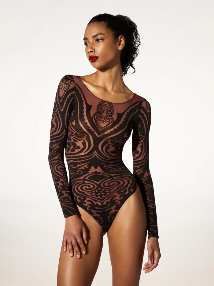 Wolford Paisley Tattoo String Body Chocolateblack Women String Bodies