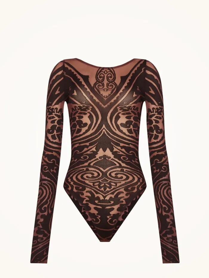 Wolford Paisley Tattoo String Body Chocolateblack Women String Bodies