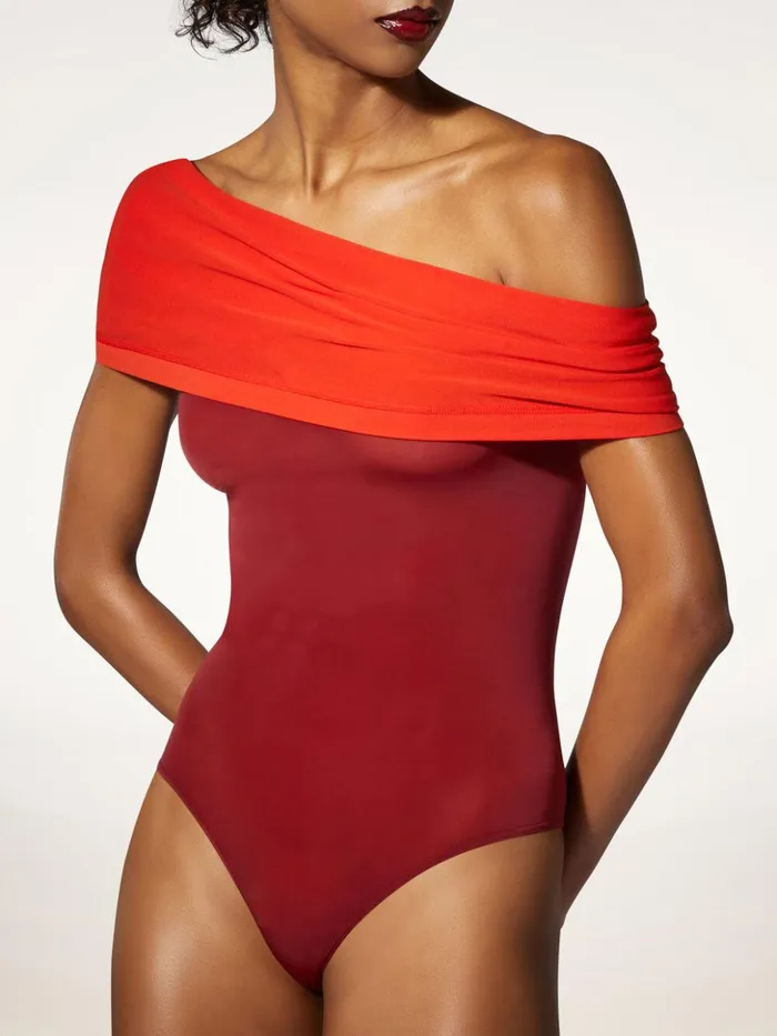Wolford Sheer Fatal String Body Coralmerlot Women String Bodies