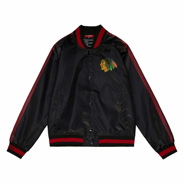 Women039s Jackets and Outerwear Mitchell and Ness Women039s Raglan Satin Jacket Chicago Blackhawks