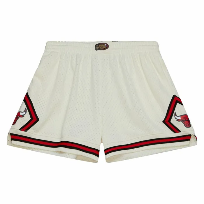 Women039sMen039s Womens Mitchell and Ness Cream Unisex Jump Shot Shorts Chicago Bulls 199798
