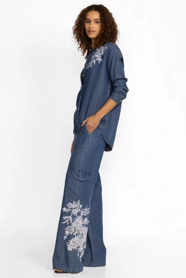 Women ALICENT DENIM CARGO PANT Denim Johnny Was Bottoms Women ALICENT DENIM CARGO PANT Denim Johnny Was Bottoms