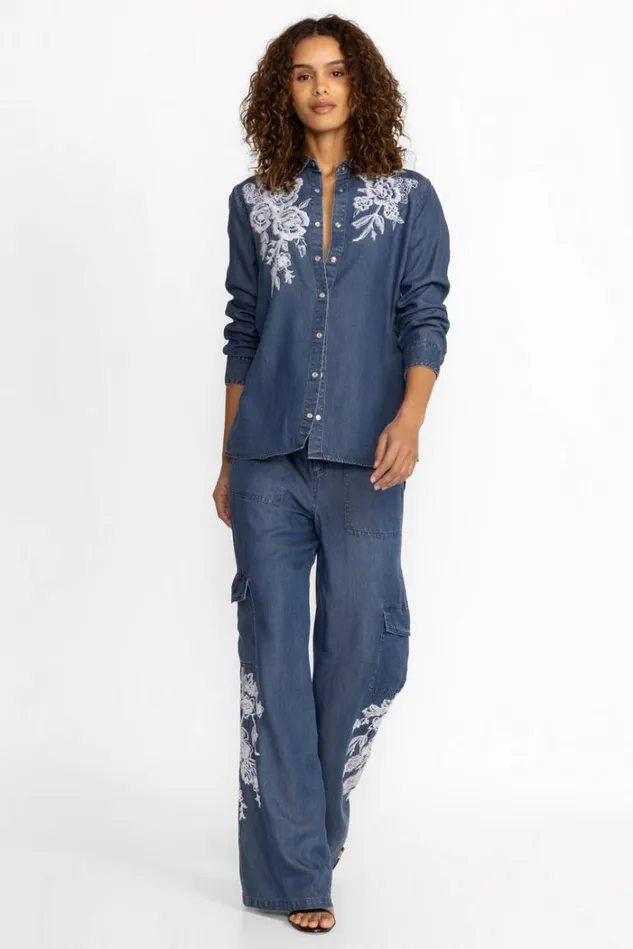 Women ALICENT DENIM CARGO PANT Denim Johnny Was Bottoms Women ALICENT DENIM CARGO PANT Denim Johnny Was Bottoms
