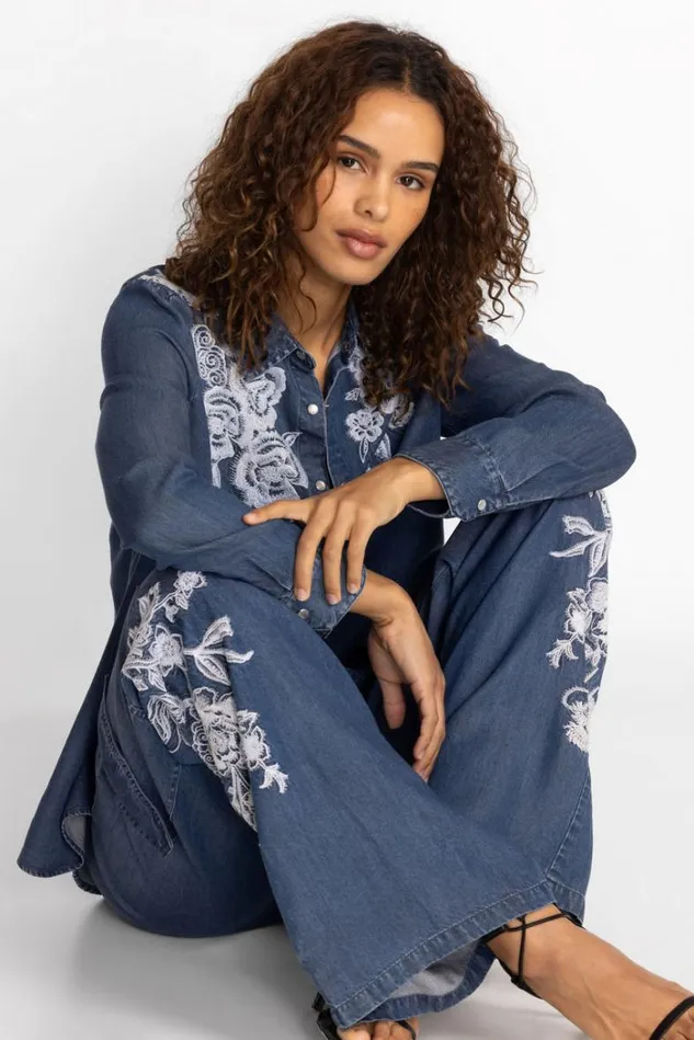 Women ALICENT DENIM CARGO PANT Denim Johnny Was Bottoms Women ALICENT DENIM CARGO PANT Denim Johnny Was Bottoms