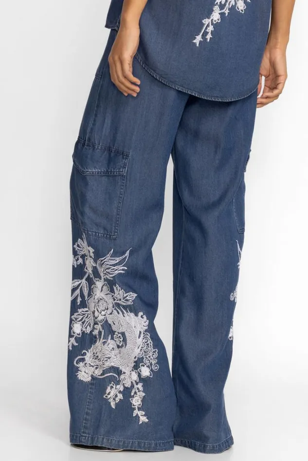 Women ALICENT DENIM CARGO PANT Denim Johnny Was Bottoms Women ALICENT DENIM CARGO PANT Denim Johnny Was Bottoms
