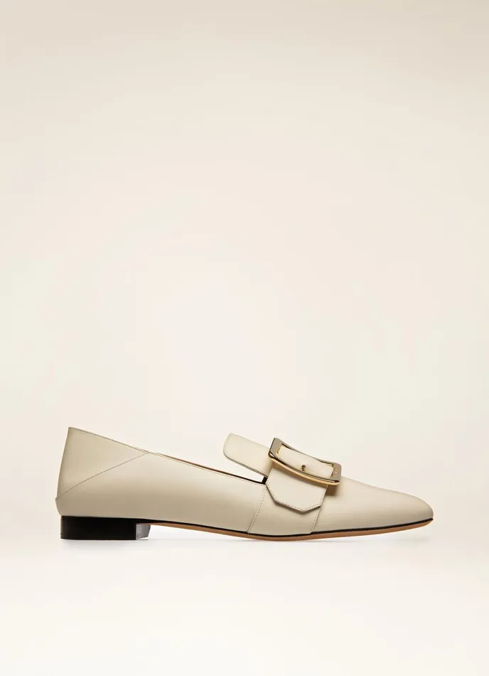 Women Bally Flats and Moccasins Janelle 8211 Calf Leather Slipper In Bone