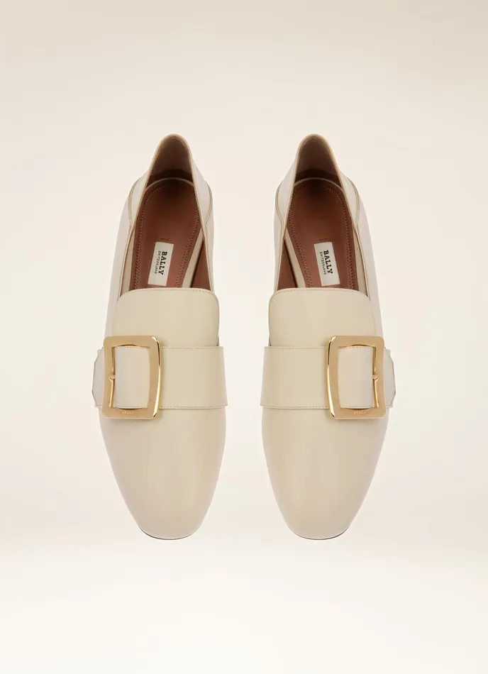 Women Bally Flats and Moccasins Janelle 8211 Calf Leather Slipper In Bone