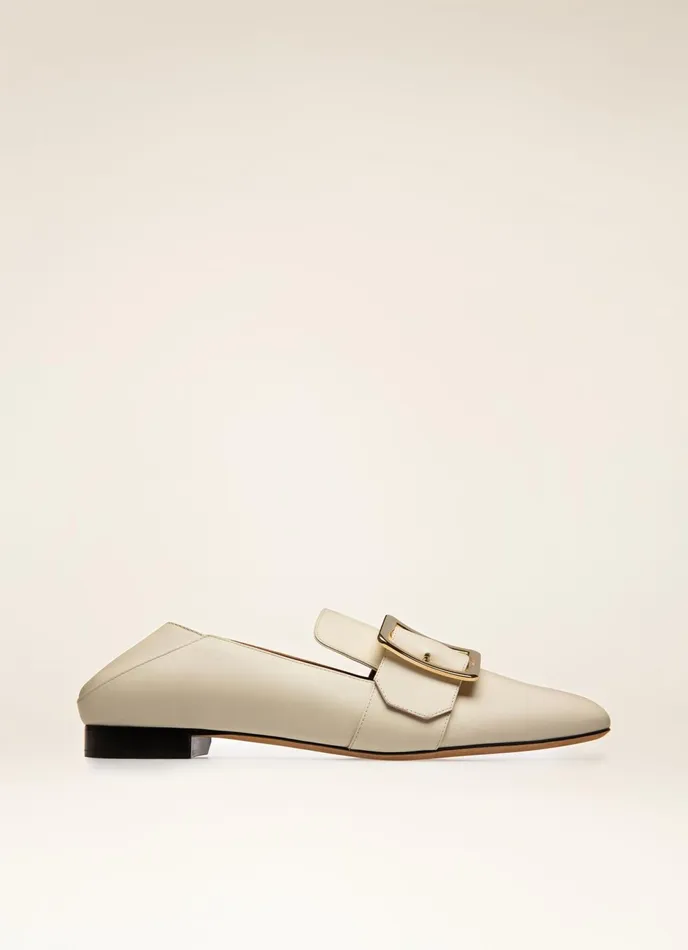 Women Bally Flats and Moccasins Janelle 8211 Calf Leather Slipper In Bone