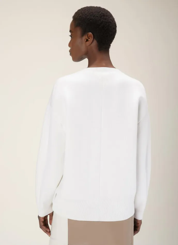 Women Bally Knitwear Crew Neck Sweater 8211 Wool Top In Bone