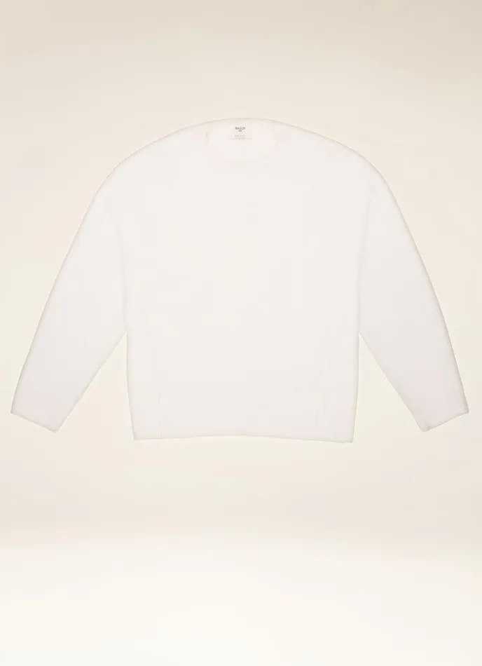 Women Bally Knitwear Crew Neck Sweater 8211 Wool Top In Bone