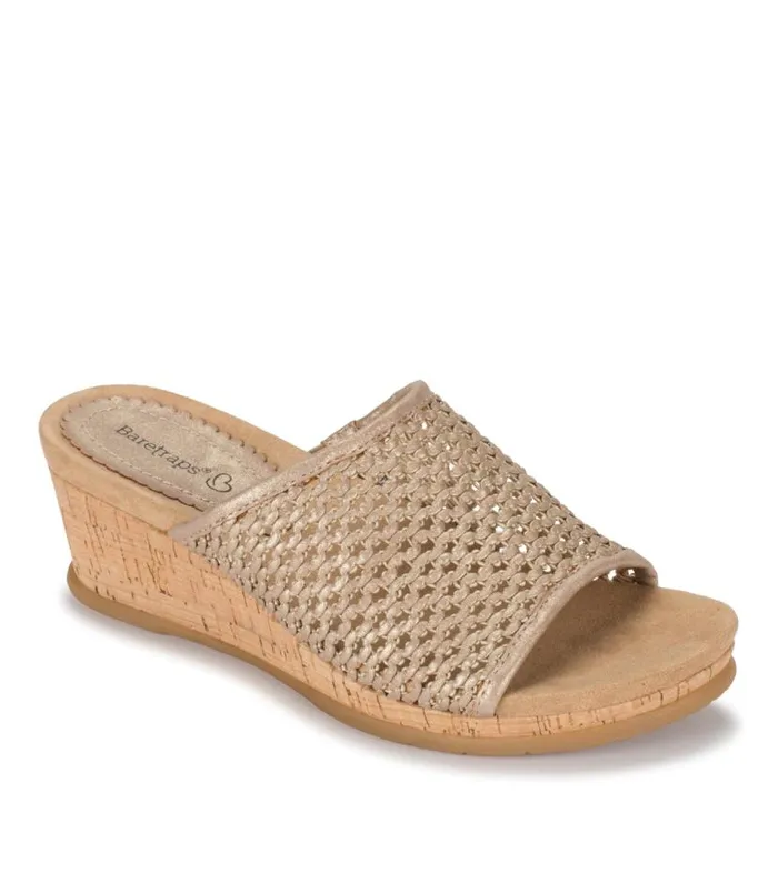 Women Baretraps Wedge Sandals Flossey Wedge Slide Sandal Soft Gold