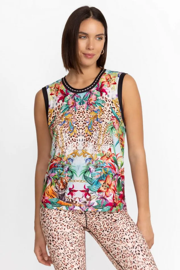 Women Bee Active Muscle Tank Miller Tigre Scarf Print Johnny Was Active