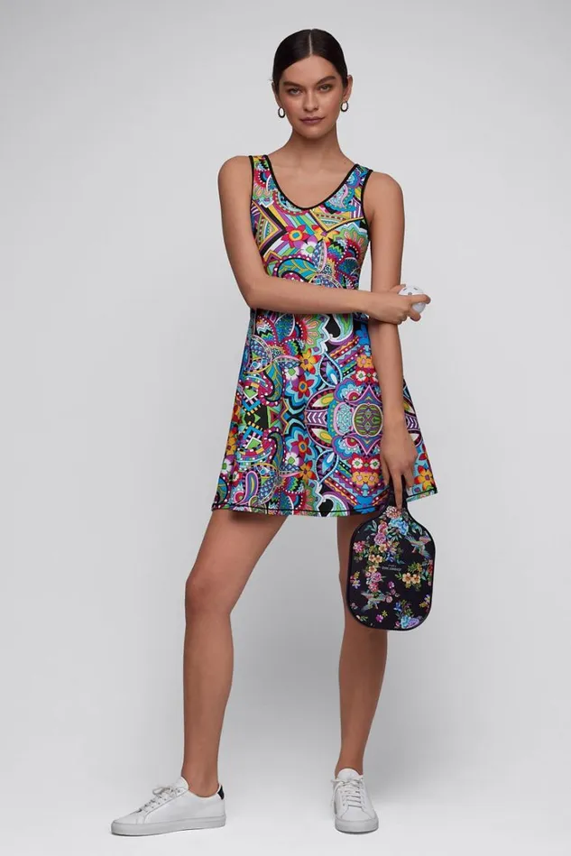 Women BEE ACTIVE SCOOP BACK FIT AND FLARE TENNIS DRESS Demarne Print Johnny Was Dresses
