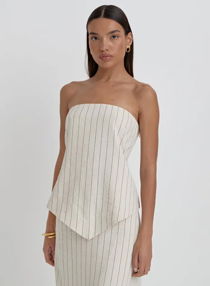 Women Beige Striped Linen Bandeau Top Alai 4th and Reckless Tops