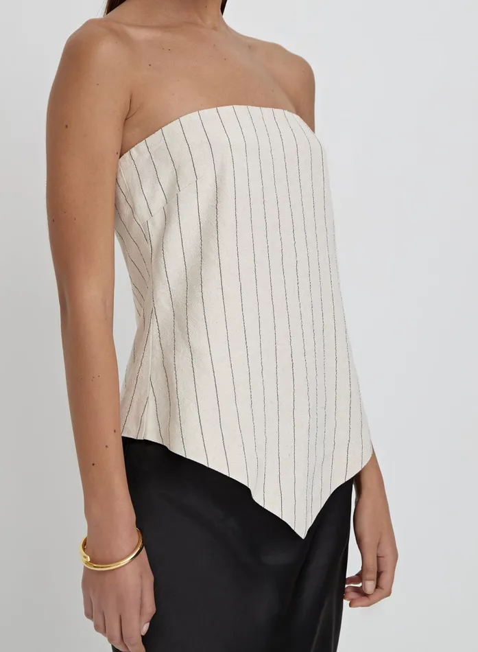 Women Beige Striped Linen Bandeau Top Alai 4th and Reckless Tops