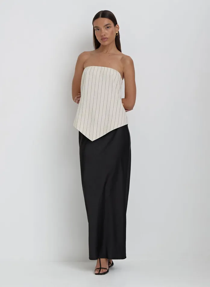 Women Beige Striped Linen Bandeau Top Alai 4th and Reckless Tops
