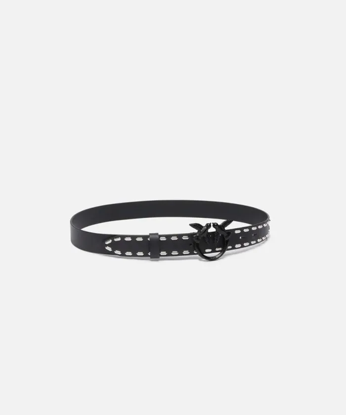 Women Belts Pinko Leather Belt With Metal Studs 3 Cm Limo Black Block Colour Women Belts Pinko Leather Belt With Metal Studs 3 Cm Limo Black Block Colour