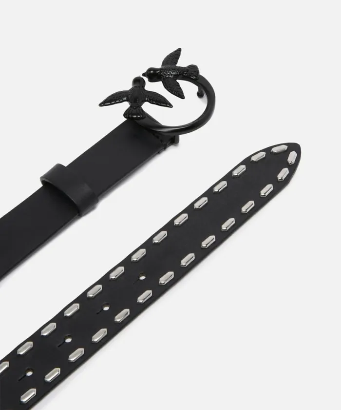 Women Belts Pinko Leather Belt With Metal Studs 3 Cm Limo Black Block Colour Women Belts Pinko Leather Belt With Metal Studs 3 Cm Limo Black Block Colour