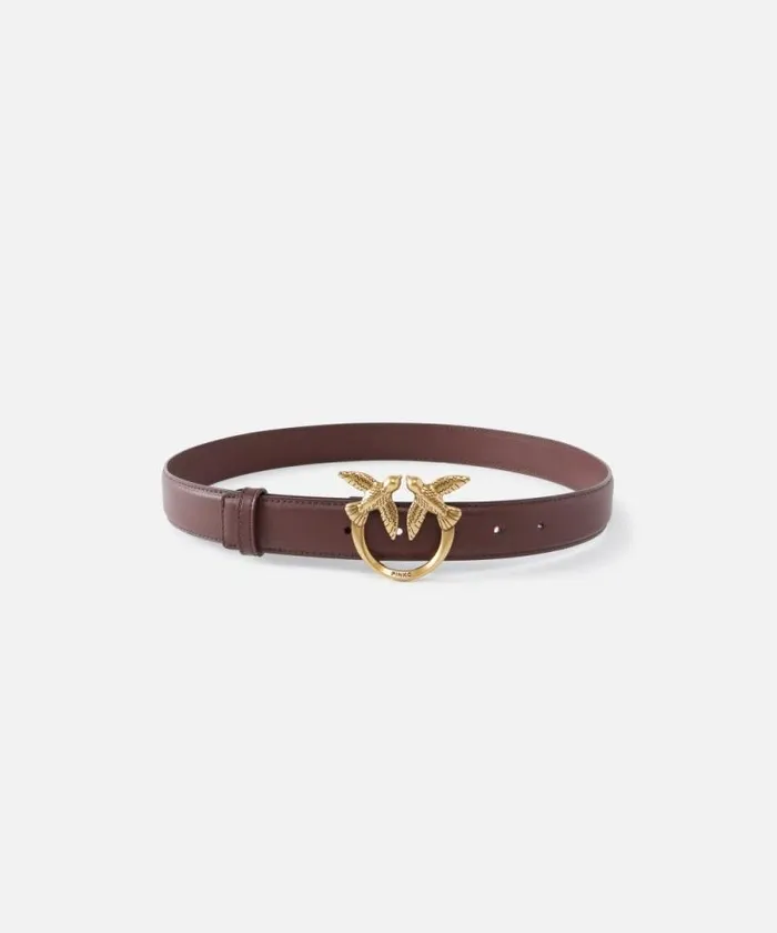 Women Belts Pinko Love Birds Leather Belt 3cm Choc Bitterantiquegold