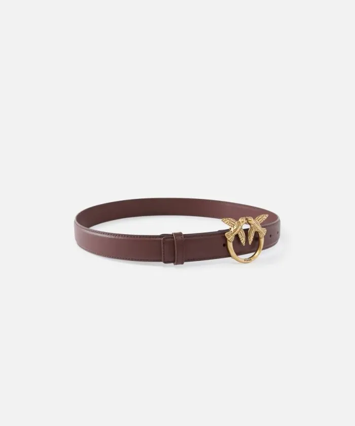 Women Belts Pinko Love Birds Leather Belt 3cm Choc Bitterantiquegold