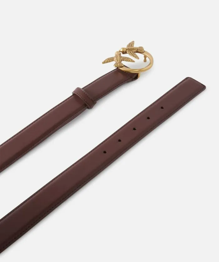 Women Belts Pinko Love Birds Leather Belt 3cm Choc Bitterantiquegold
