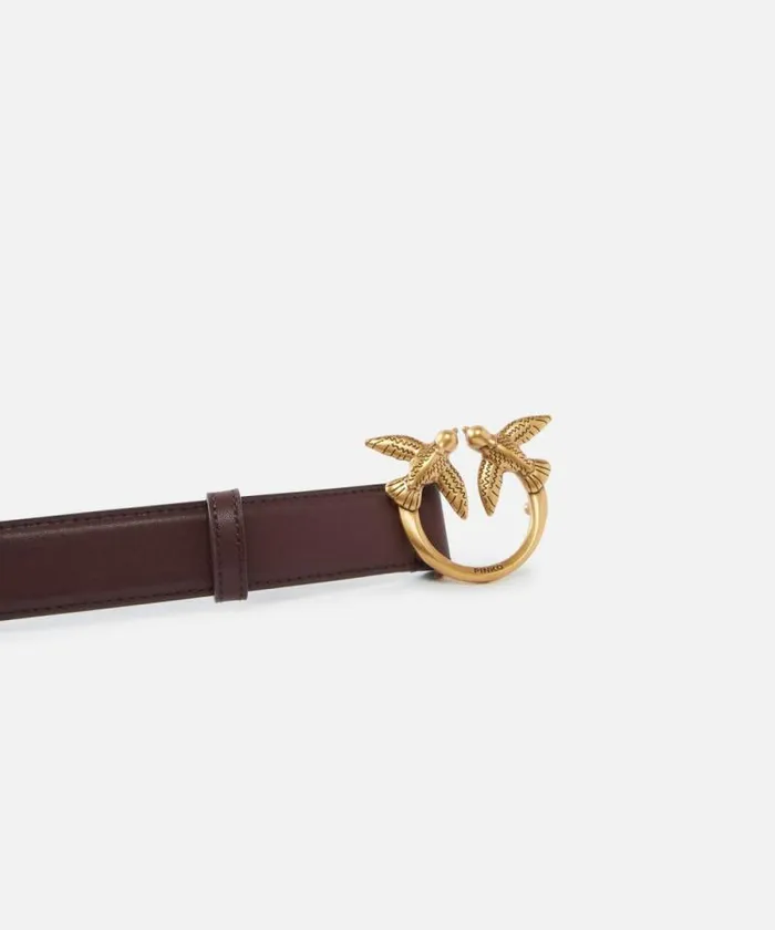 Women Belts Pinko Love Birds Leather Belt 3cm Choc Bitterantiquegold