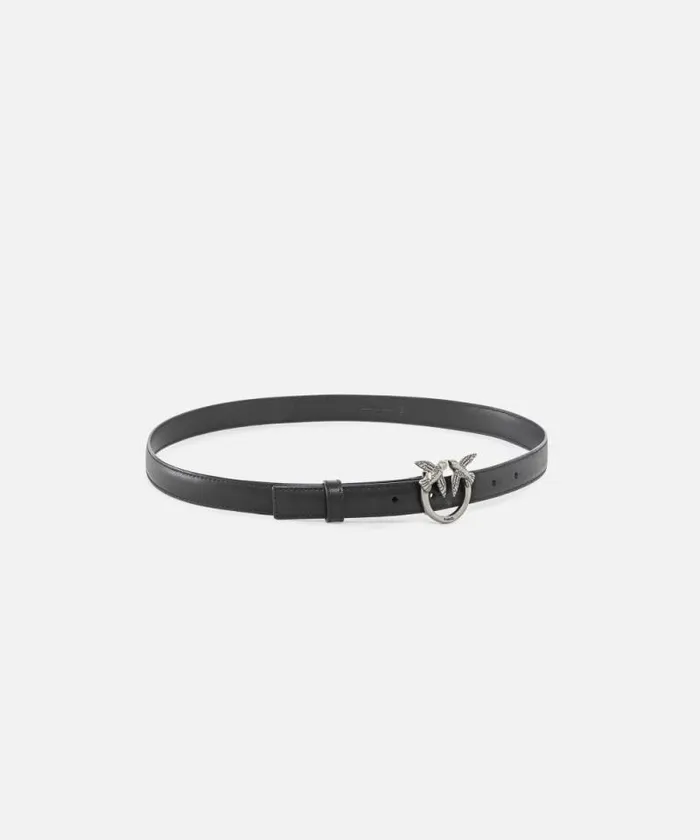 Women Belts Pinko Love Birds Thin Leather Belt 2cm Blackold Silver Women Belts Pinko Love Birds Thin Leather Belt 2cm Blackold Silver