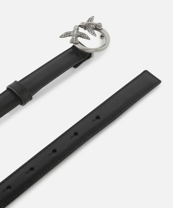 Women Belts Pinko Love Birds Thin Leather Belt 2cm Blackold Silver Women Belts Pinko Love Birds Thin Leather Belt 2cm Blackold Silver